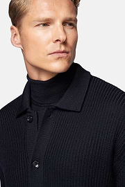 Cárdigan Azul Marino Cuello Camisero De Lana Merina, Azul  Marino, hi-res