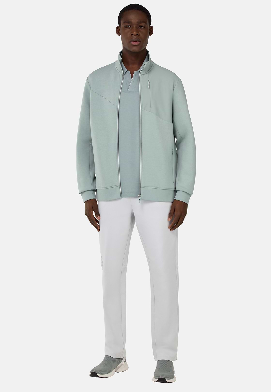 Sweat-Shirt Full Zip En Mélange Coton Et Scuba Léger, Vert Clair, hi-res