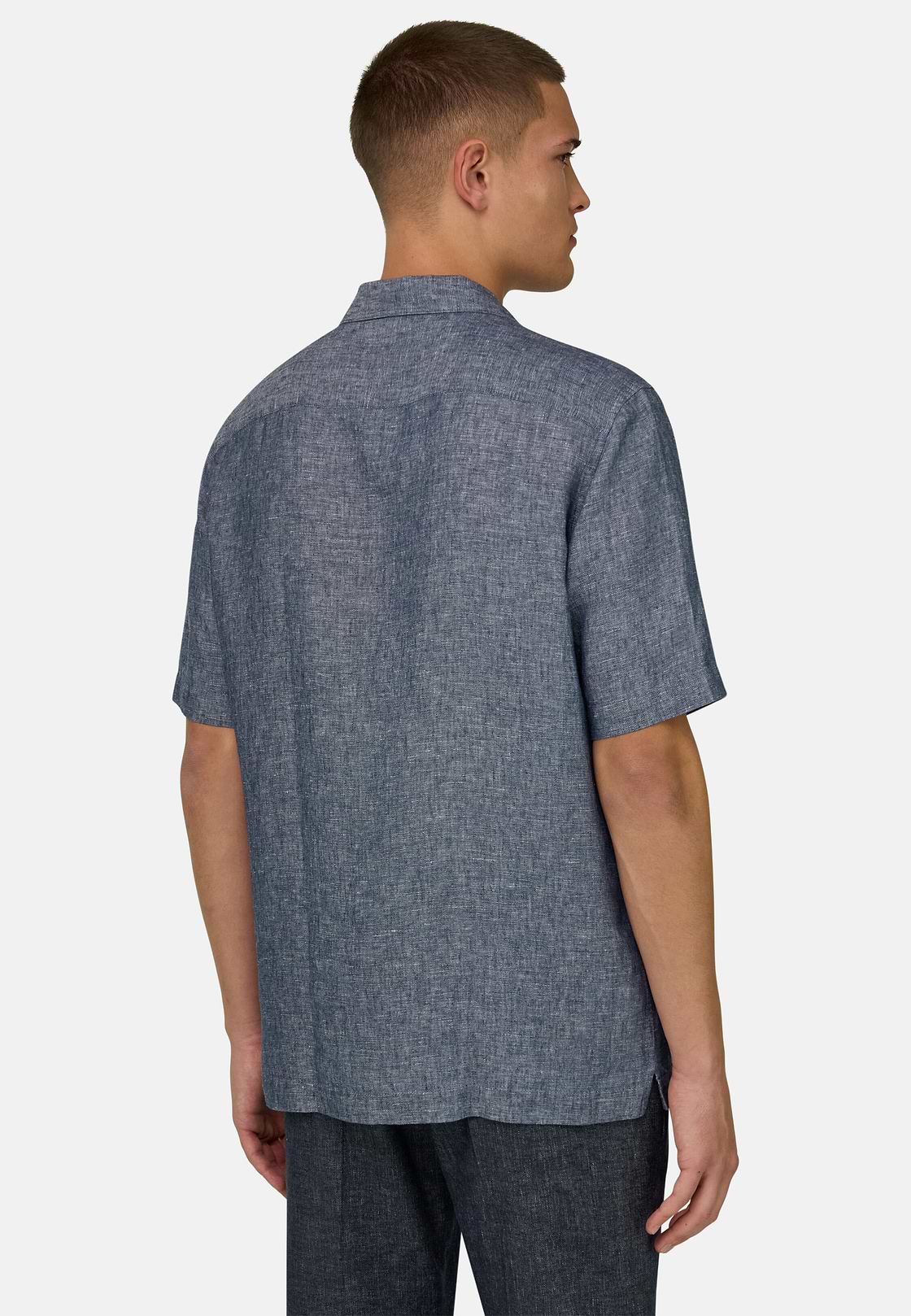 Camicia In Denim Di Lino Cotone, Blu, hi-res, 3