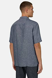Camicia In Denim Di Lino Cotone, Blu, thumb, 3