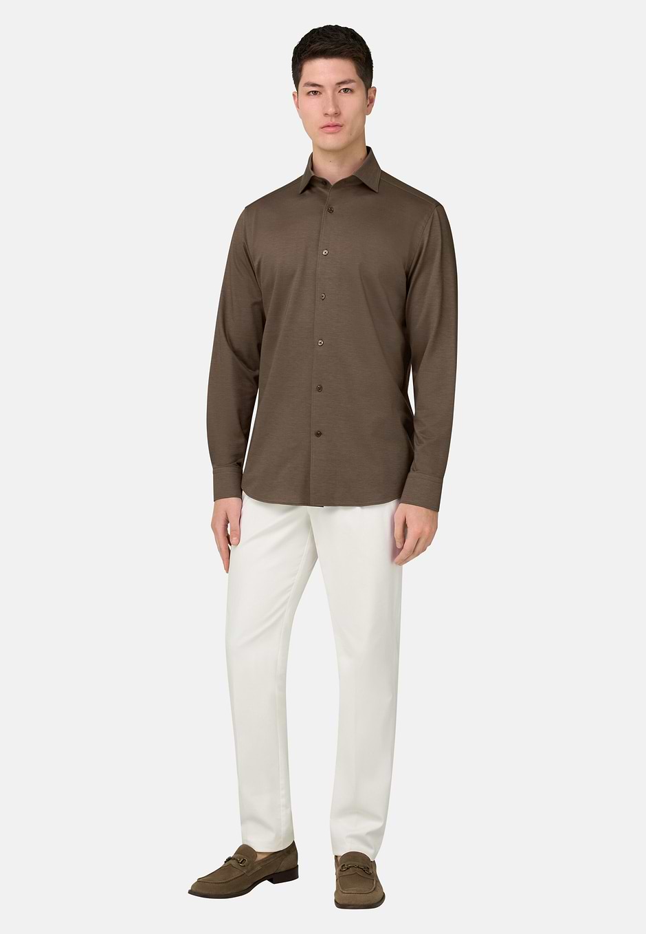 Camisa Estilo Polo De Punto Japonés Regular Fit, marrón, hi-res