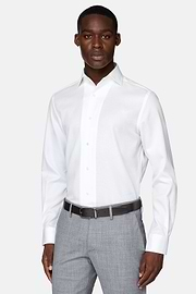 Chemise Nid D'Abeille En Coton Regular Fit, Blanc, hi-res