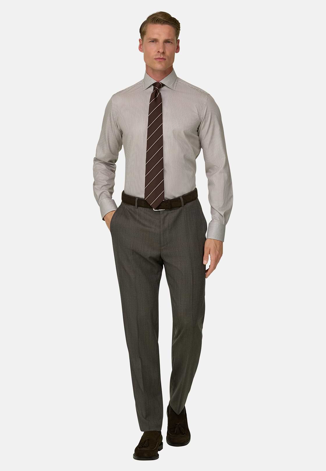 Overhemd Gestreept van Katoen Regular Fit, Brown, hi-res, 2