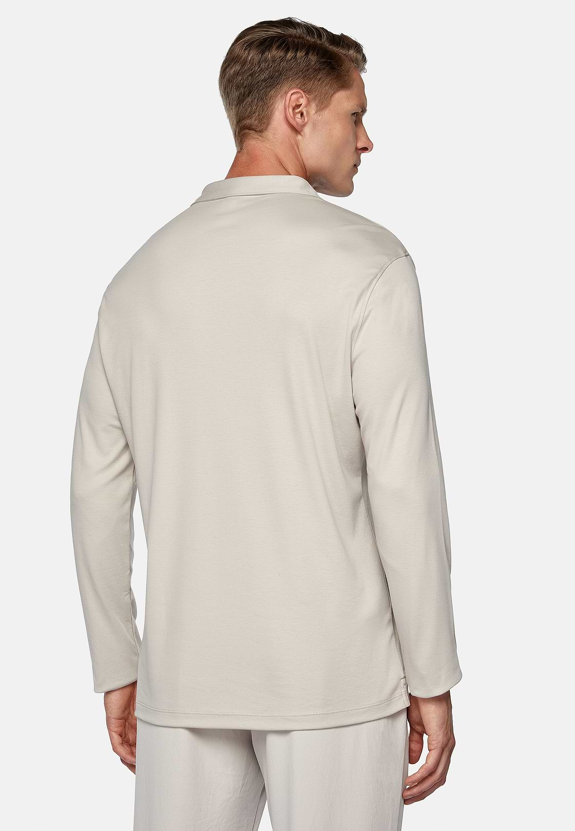 Polo Shirt in a Cotton Blend High-Performance Jersey, Sand, hi-res