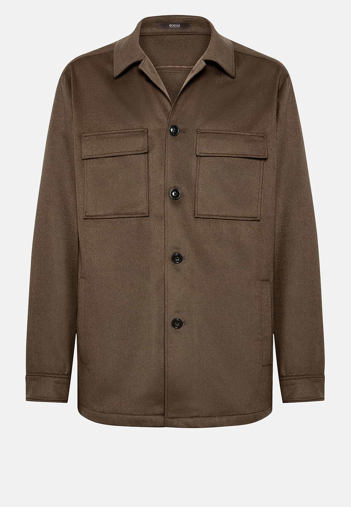 Link Shirt Jacket in Pure Cashmere, Brown, hi-res