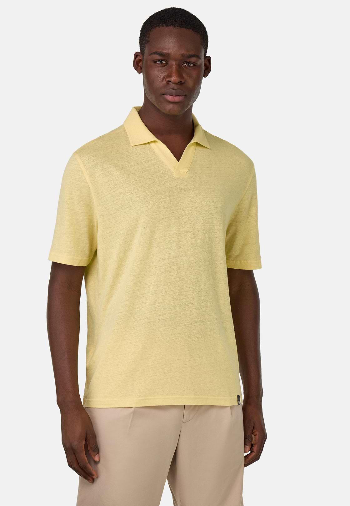 Stretch Linen Jersey Polo Shirt, Yellow, hi-res
