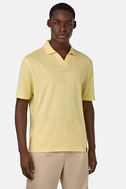 Stretch Linen Jersey Polo Shirt, Yellow, hi-res