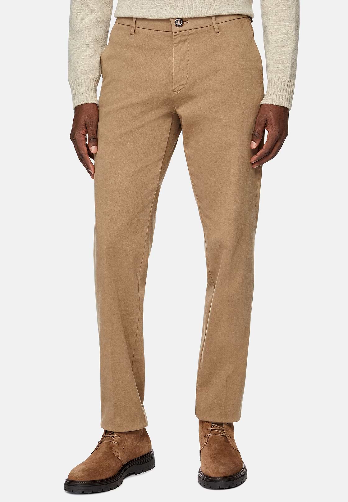 Stretch Cotton Trousers, Taupe, hi-res