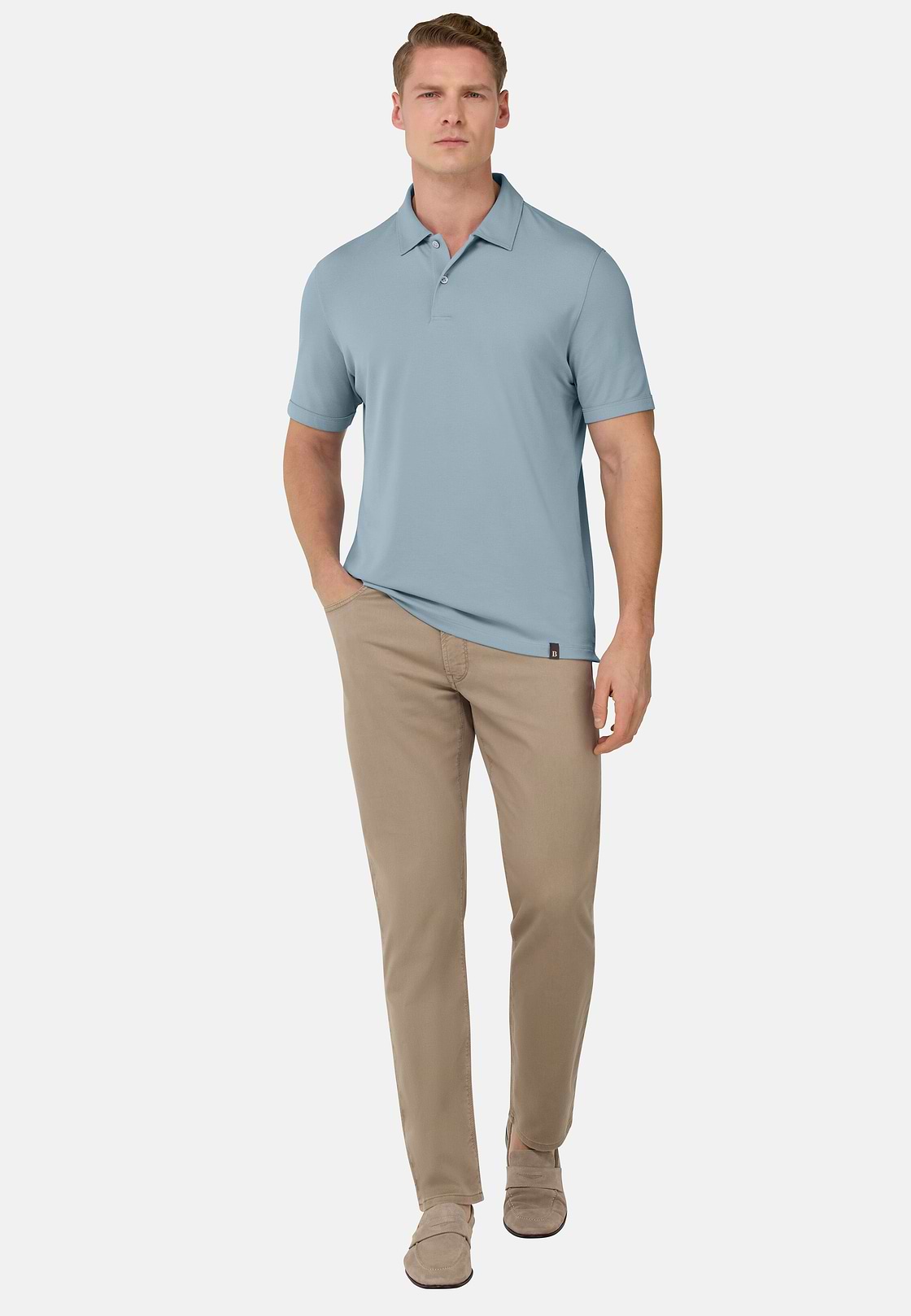 S.Cafè® High-Performance Piqué Polo Shirt, Light Blue, hi-res