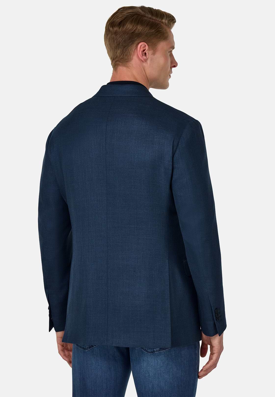 Veste En Laine Soie Et Lin, Bleu, hi-res