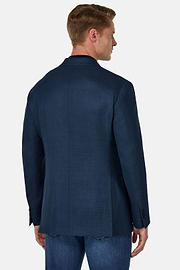 Veste En Laine Soie Et Lin, Bleu, hi-res