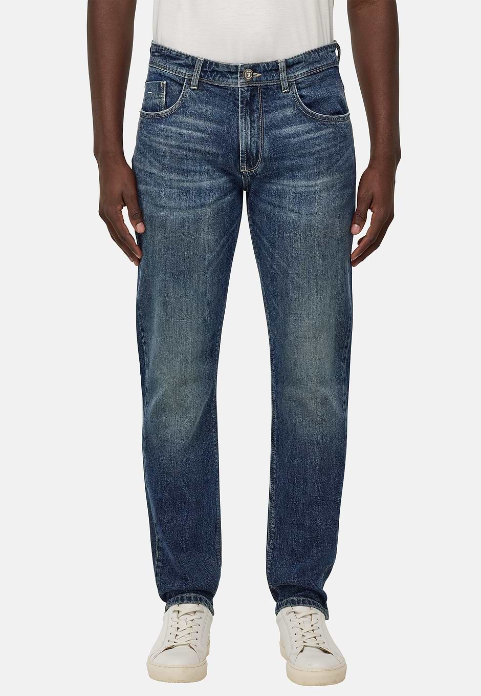 Jean En Denim Extensible Bleu Foncé, Bleu Foncé, hi-res