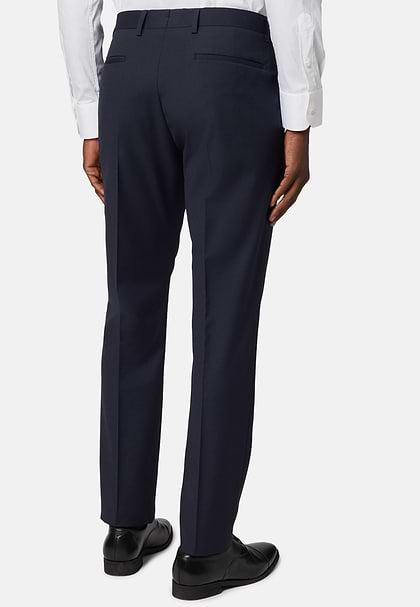 Micro patterned stretch wool trousers, Navy blue, hi-res