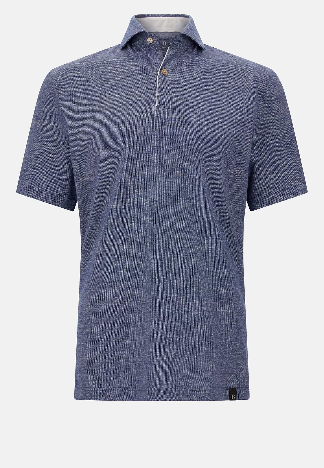 Cotton/Linen Piqué Polo Shirt, Blue, hi-res