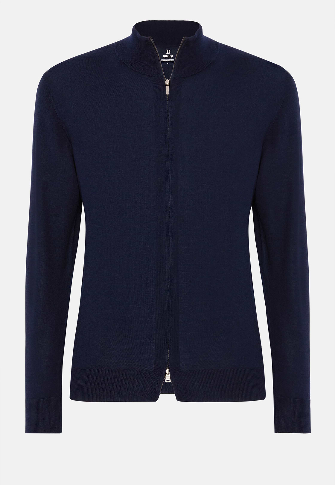 Navy Merino Wool Full Zip Jumper, Navy blue, hi-res