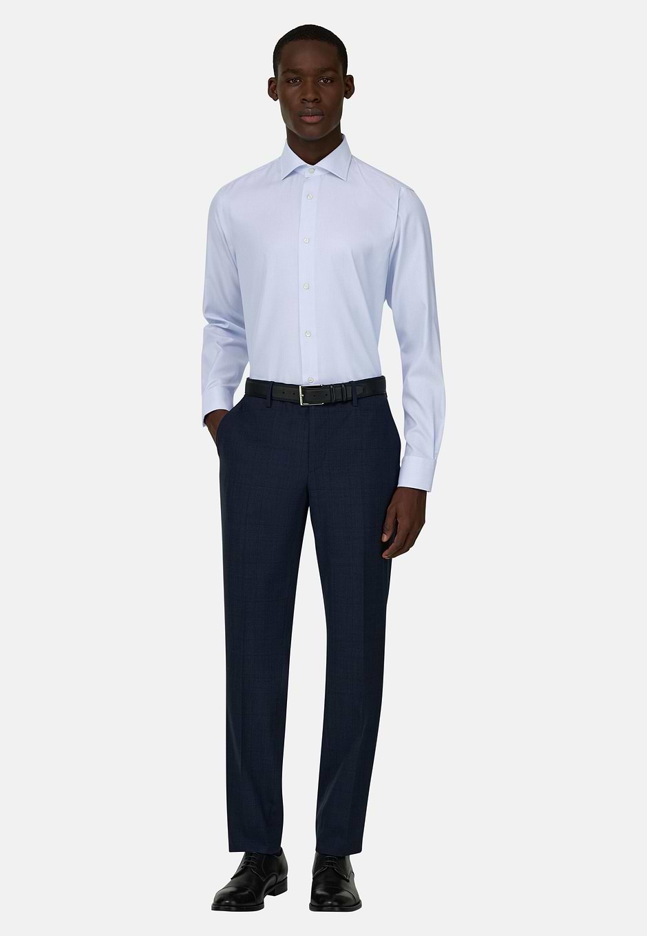 Camicia In Cotone Slim Fit, Azzurro, hi-res