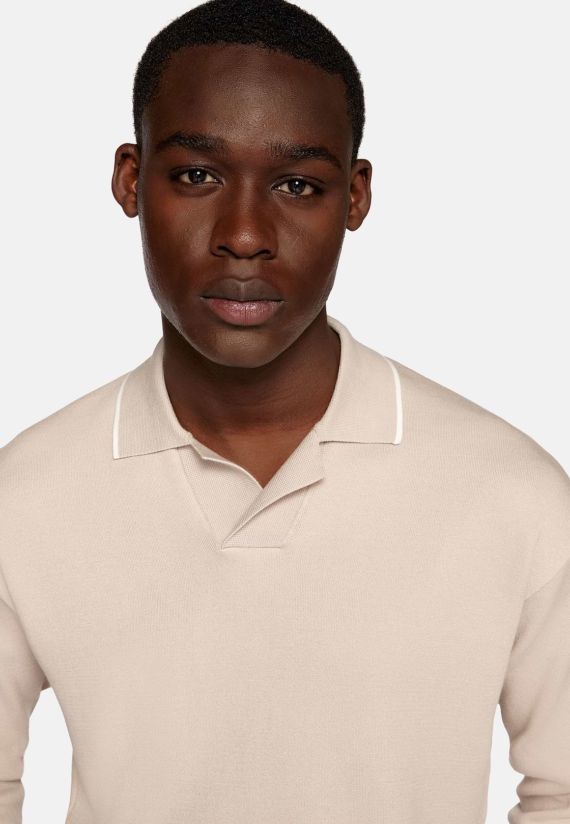 Taupe Polo Jumper In Organic Cotton And Nylon, Sand, hi-res