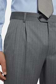 Double-Breasted Grey Pinstripe Suit In Pure Wool, Grey, hi-res