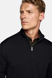 Maglia Mezza Zip Navy In Lana Merino, Navy, hi-res