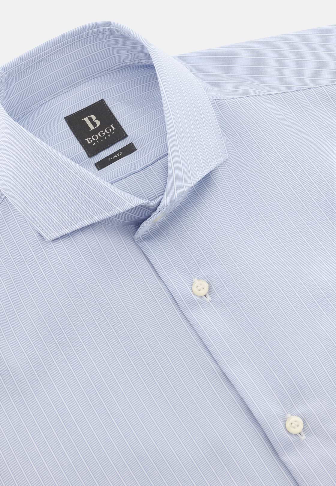 Camicia A Righe In Cotone Slim Fit, Azzurro, hi-res, 5