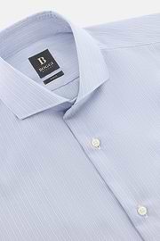 Camicia A Righe In Cotone Slim Fit, Azzurro, thumb, 5