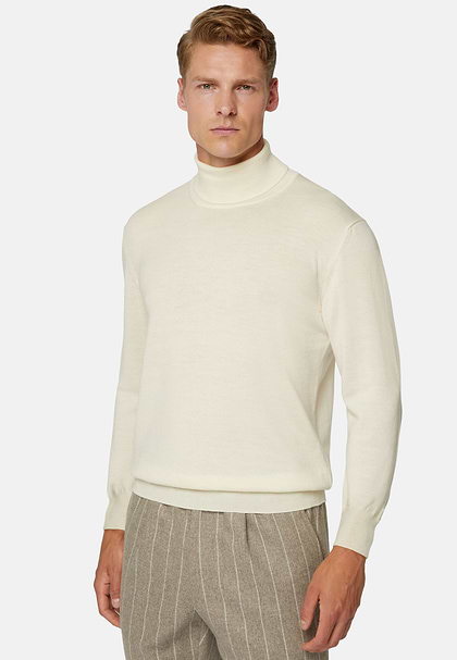 White Merino Wool Turtleneck Jumper, Sand, hi-res