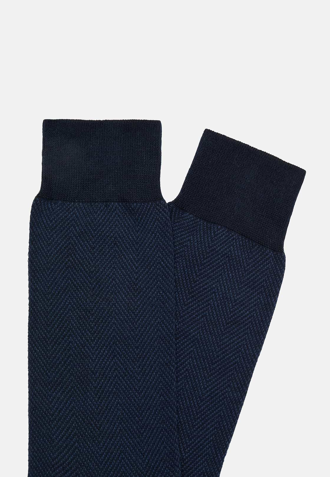 Herringbone Pattern Socks In Organic Cotton, Navy blue, hi-res