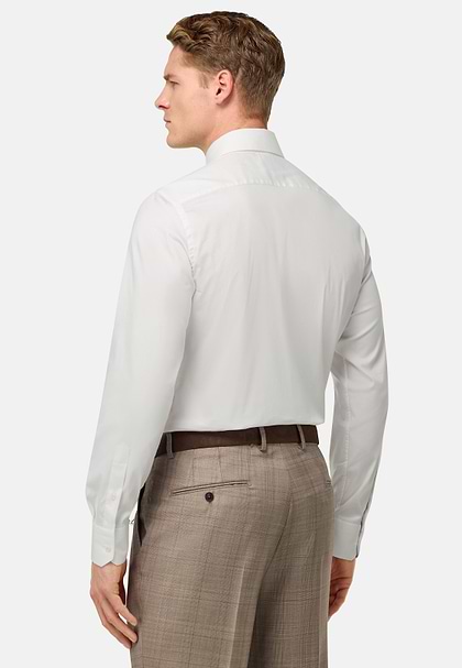 Slim Fit Stretch Cotton and Nylon Shirt, White, hi-res
