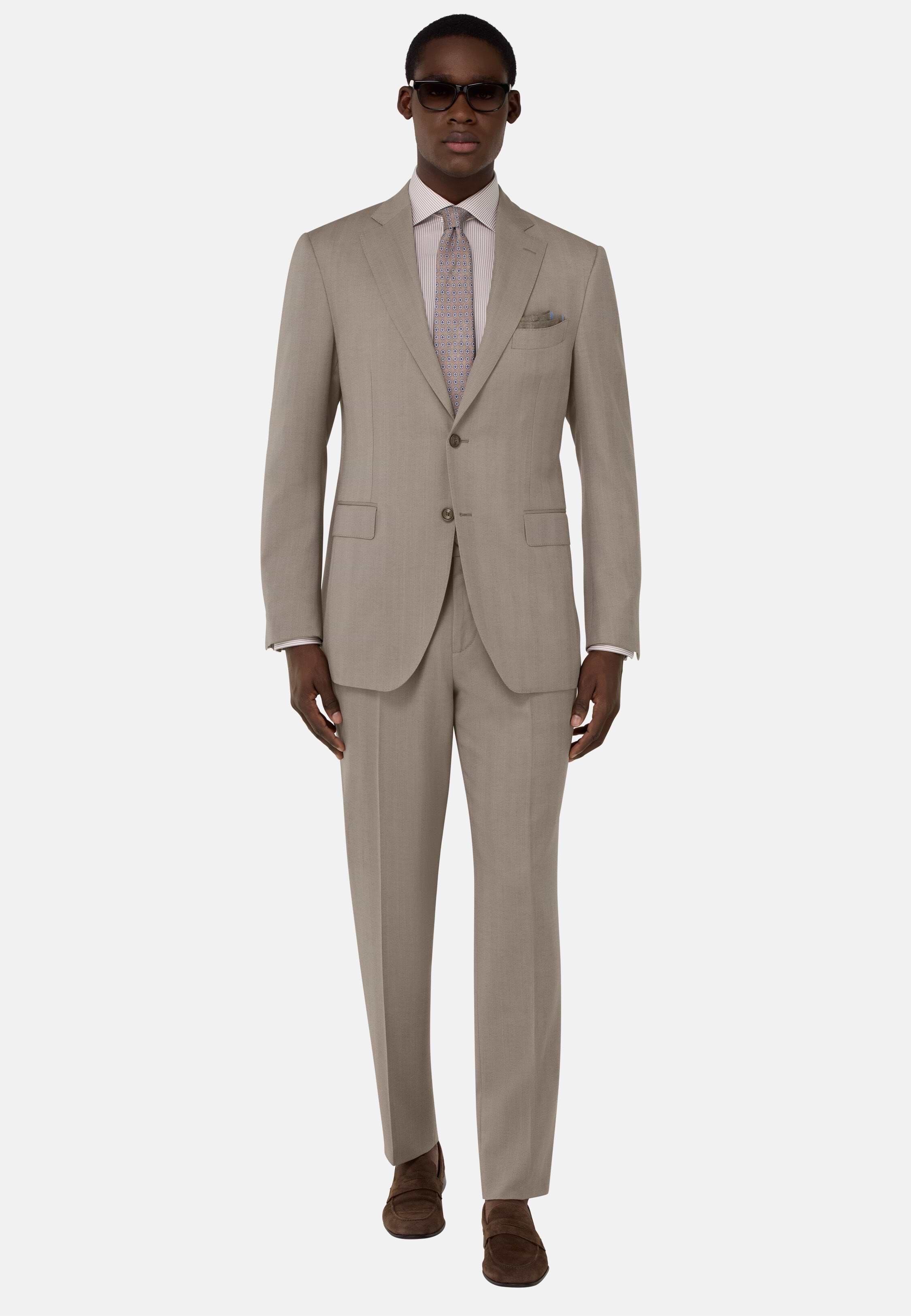 Men's Herringbone Suit In Pure Super 130 Wool | Boggi Milano