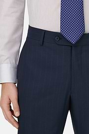 Abito Gessato In Lana E Seta, Navy, thumb, 5