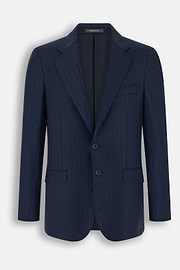 Suit Pinstripe in S130 Wool, Blue, thumb, 7
