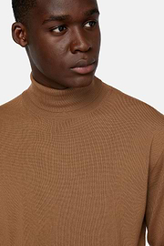 Hazelnut Turtleneck Jumper in Merino Wool, Hazelnut, hi-res