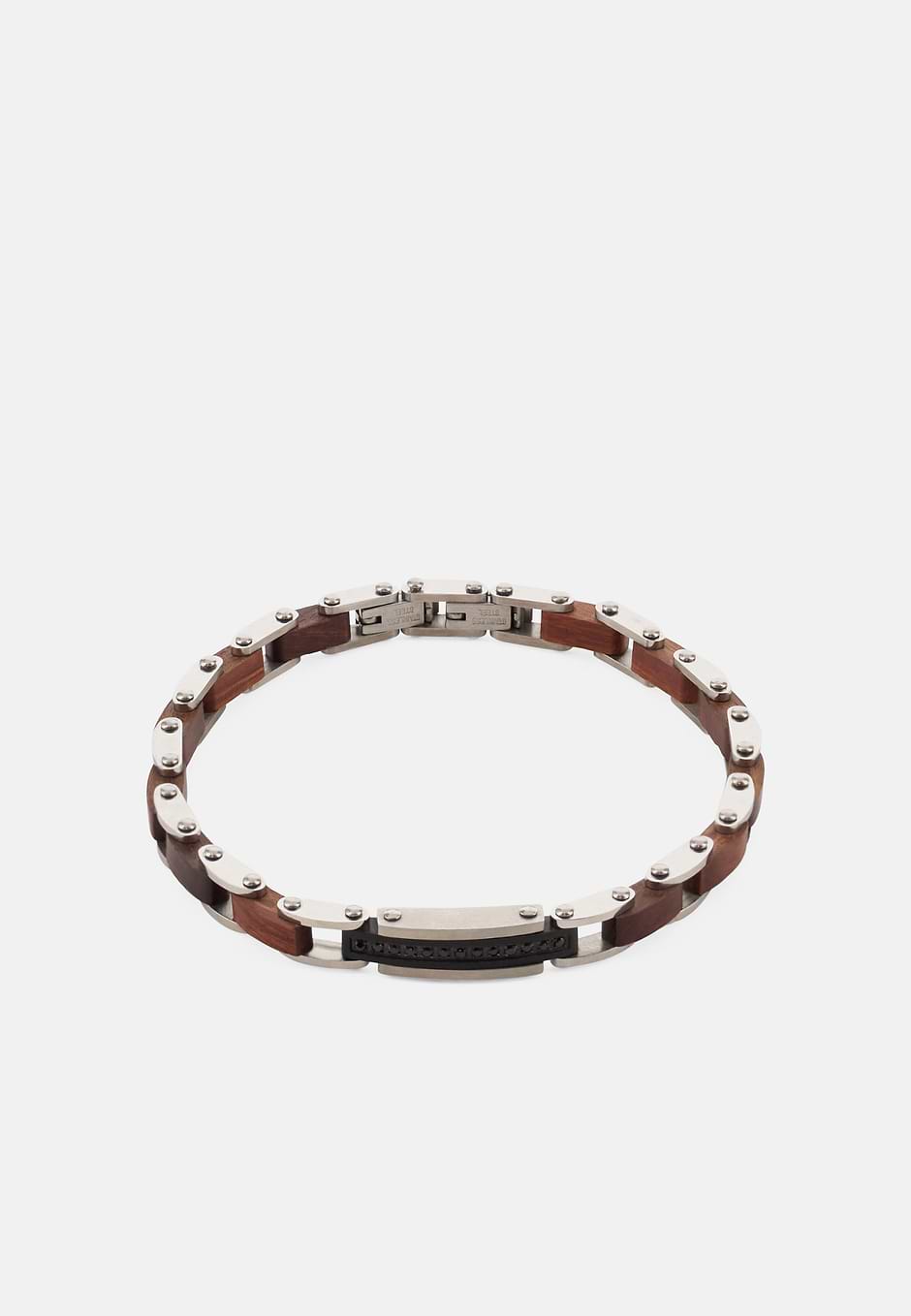 Pulsera De Malla De Acero Y Madera, marrón, hi-res