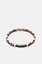 Bracciale A Maglia In Acciaio E Legno, Marrone, thumb, 1