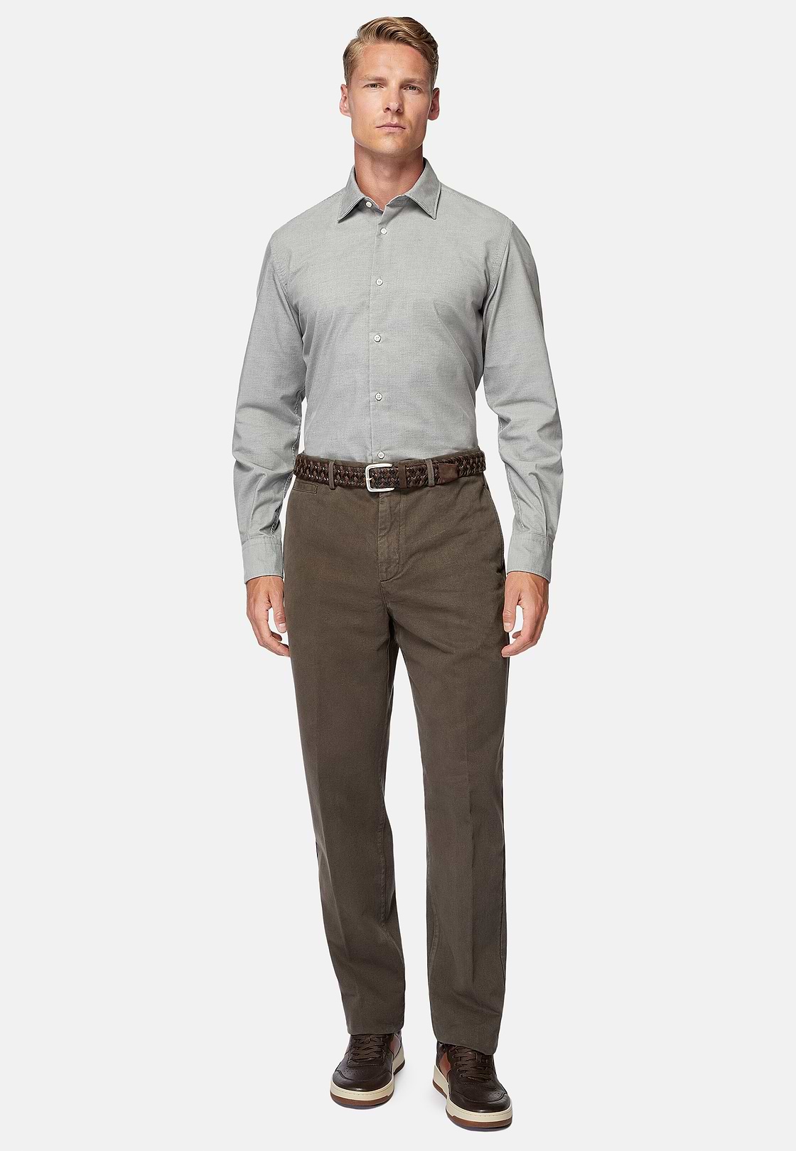Camicia In Velluto Di Cotone Regular Fit, Grigio, hi-res