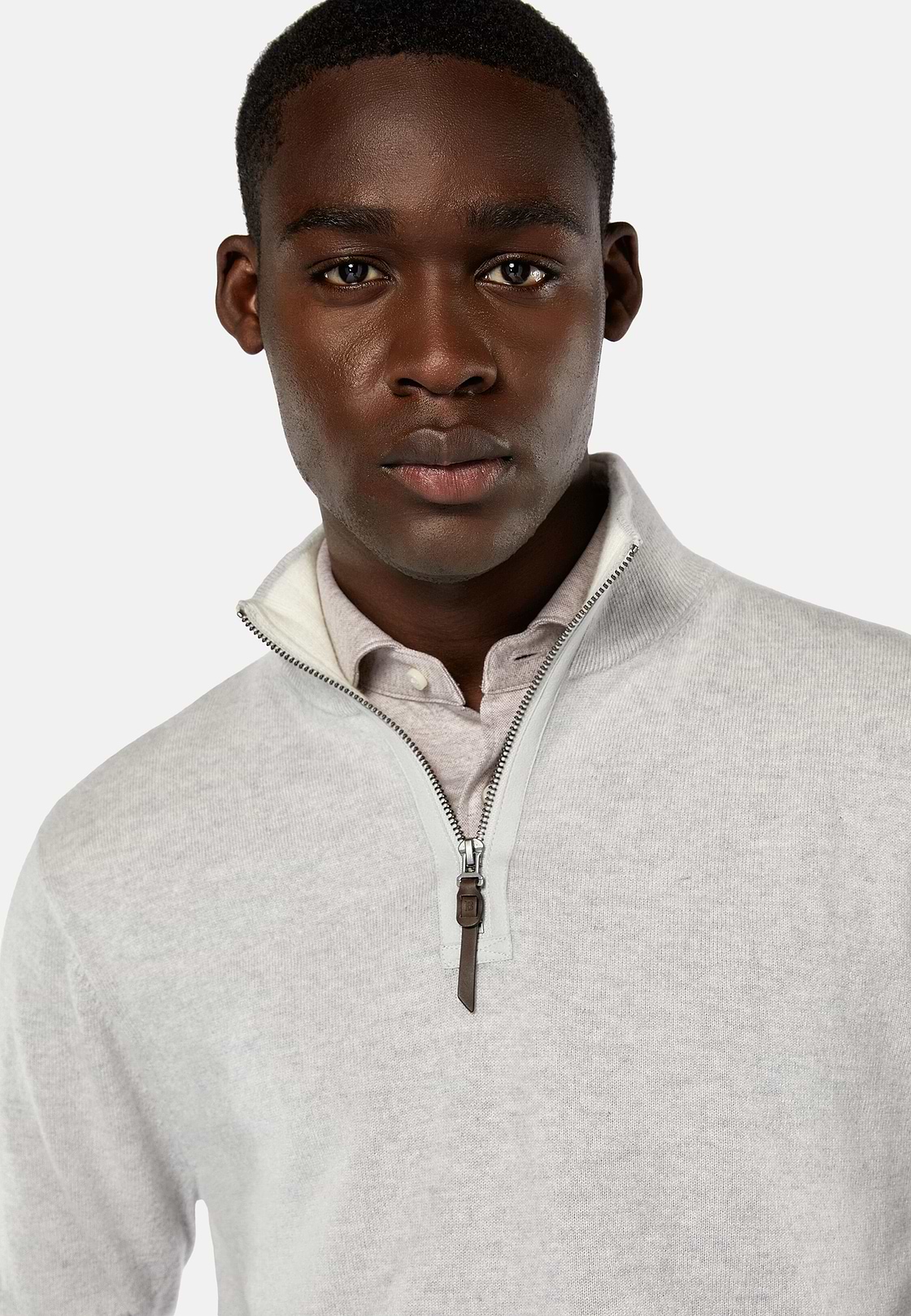 Grey Cashmere Half Zip Jumper, Grey, hi-res