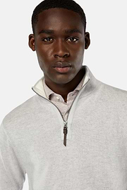 Grey Cashmere Half Zip Jumper, Grey, hi-res