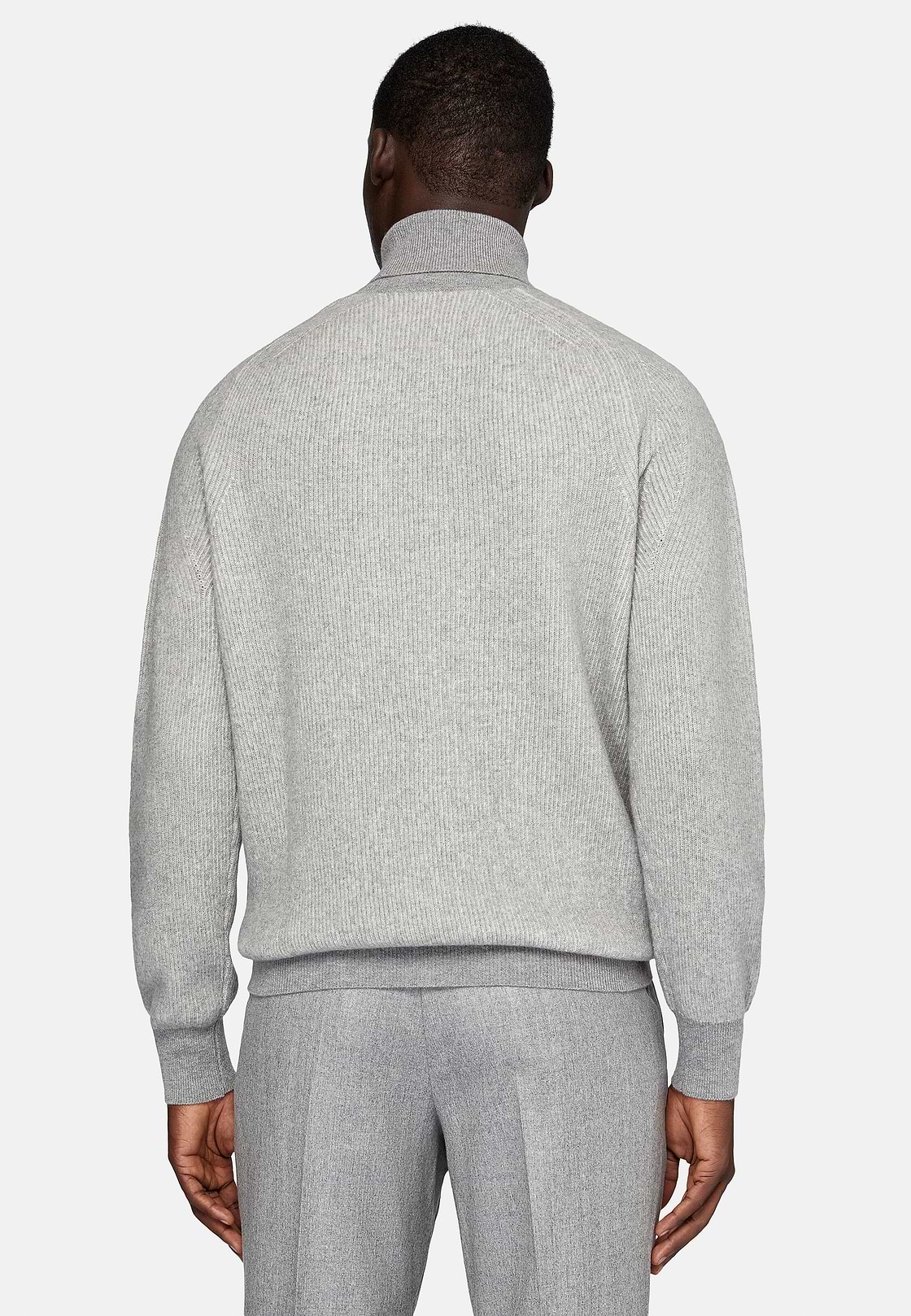 Grey Merino Wool Polo Neck Jumper, Grey, hi-res