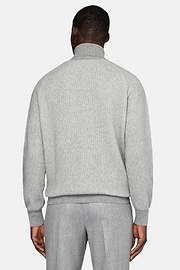 Grey Merino Wool Polo Neck Jumper, Grey, hi-res