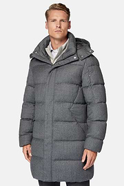 Parka In Flanella Imbottito In Piuma D`Oca, Grigio, hi-res
