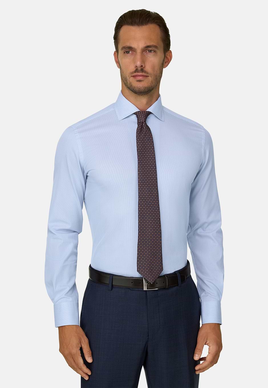 Camicia a Righe in Cotone Regular Fit, Azzurro, hi-res