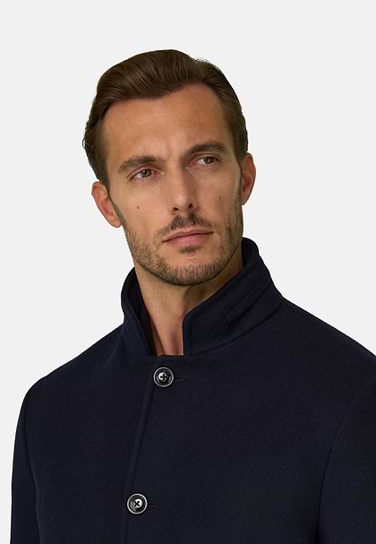 Płaszcz Marynarski Mieszanina Wełny Melanż, Navy blue, hi-res