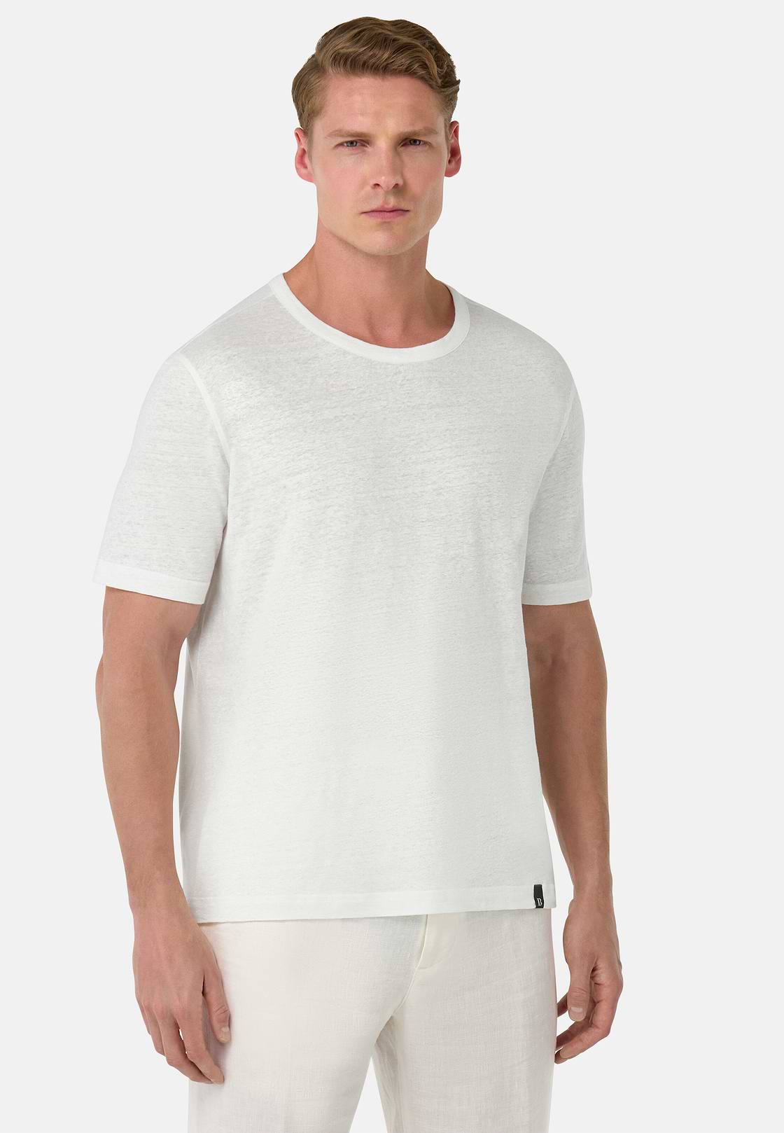 T-Shirt in Stretch Linen Jersey, White, hi-res