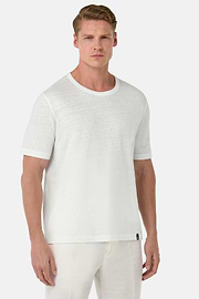 T-Shirt in Stretch Linen Jersey, White, hi-res