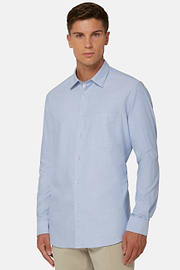 Camisa Celeste De Algodón Oxford Corte Regular, , hi-res