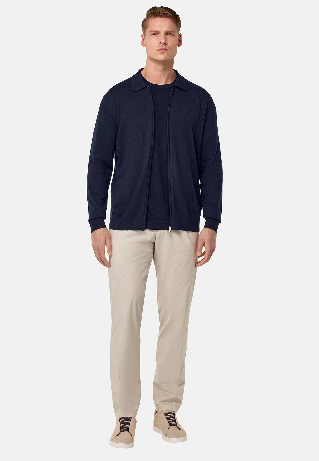 Full-Zip Cotton Jumper, Navy blue, hi-res