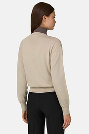 V-Neck Jumper in Merino Wool Silk, Sand, thumb, 4