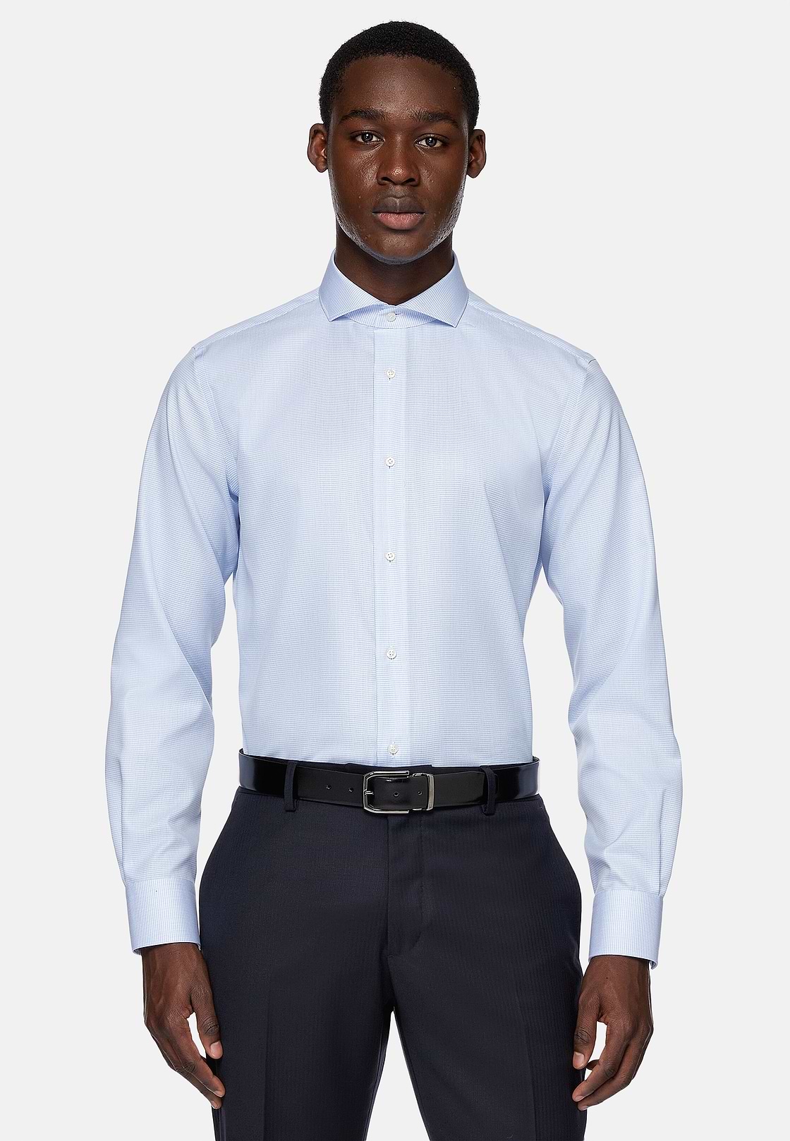 Chemise À Carreaux En Sergé de Coton Regular Fit, Bleu clair, hi-res