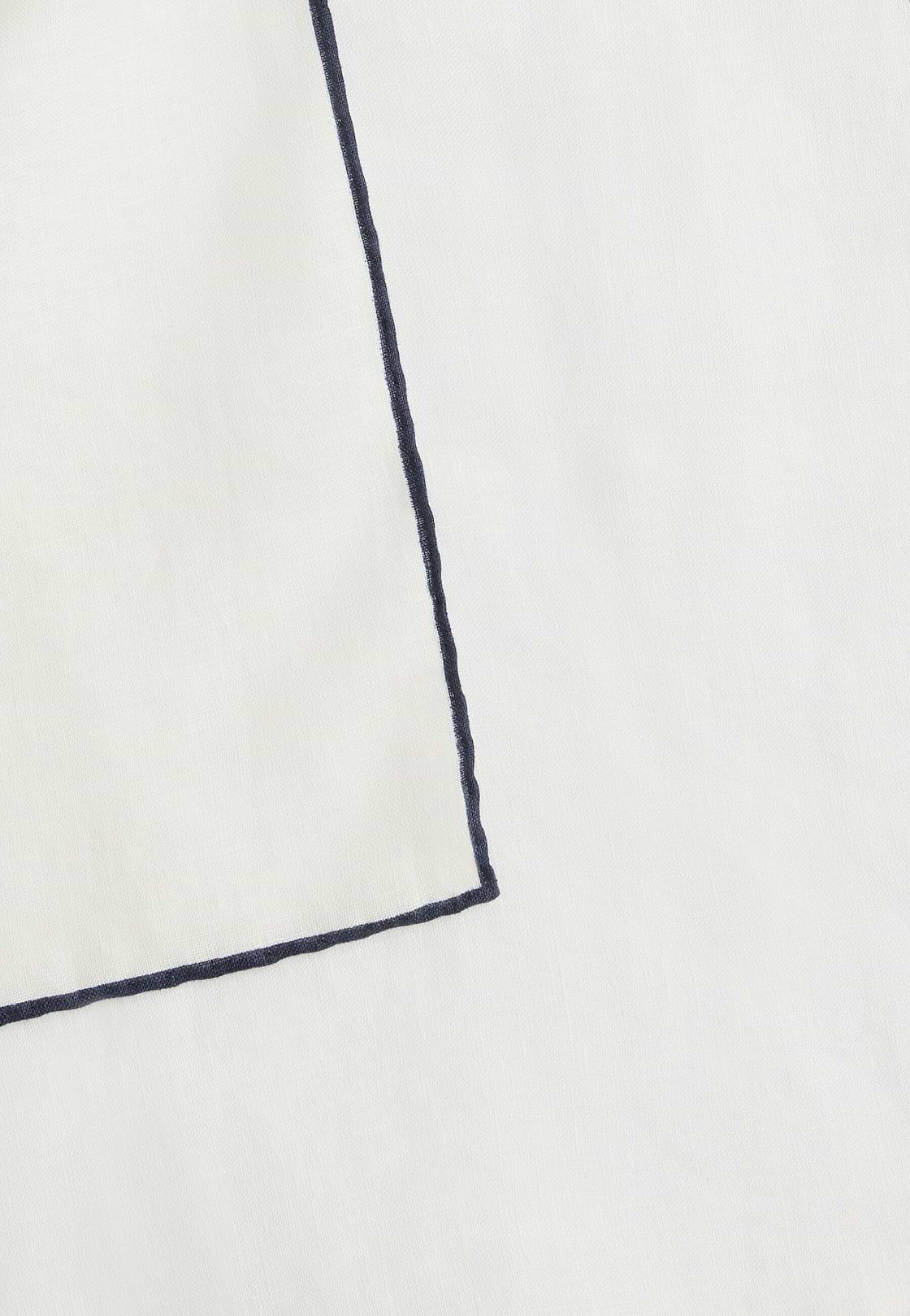 Linen Pocket Square With Contrasting Piping, White - Blue, hi-res