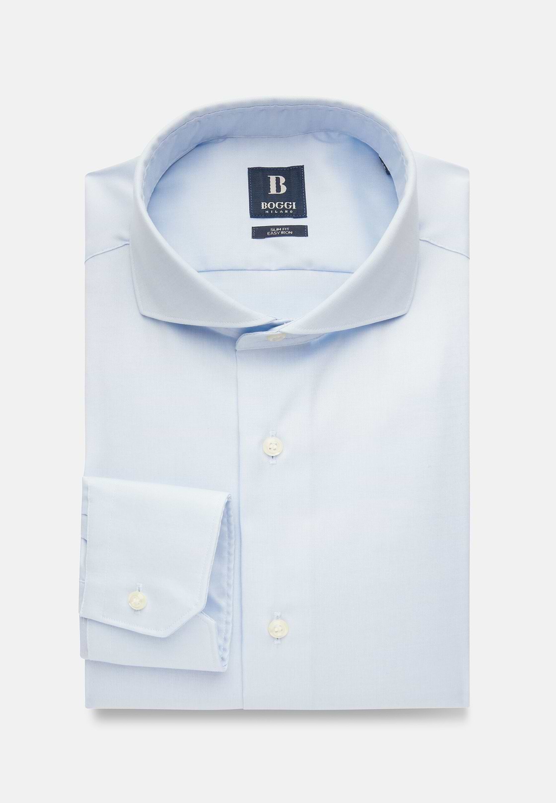 Camicia Azzurra In Pin Point Di Cotone Slim Fit, , hi-res, 1